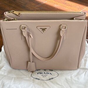 Prada Blush Pink Saffiano Leather Double-Zip Satchel